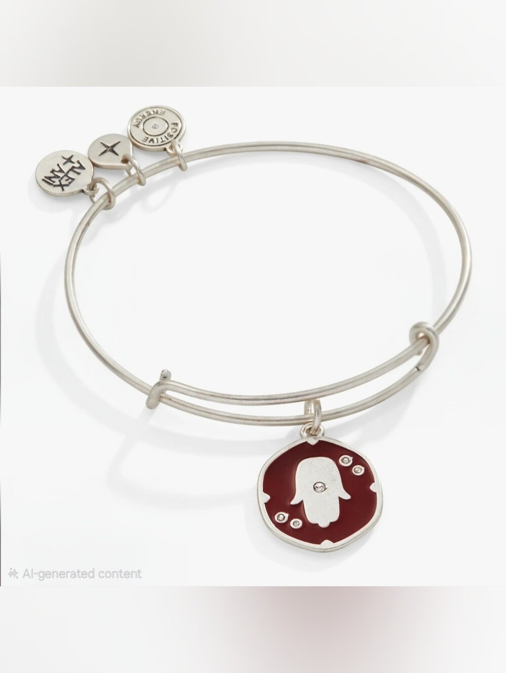 Alex and Ani Silver Bracelet with Red Hamsa Enamel Charm